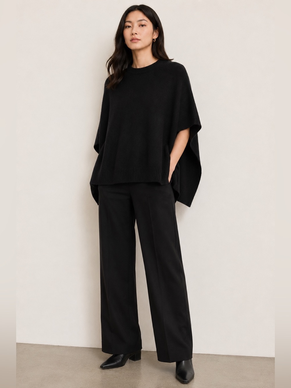 Sandro Paris Black Oversized Knit Poncho Sweater One Size